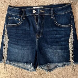 Chic Rhinestone Fringe Jean Shorts